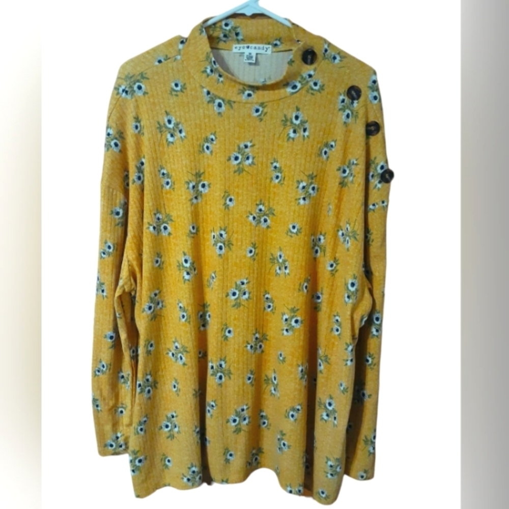 NWOT Eye Candy Size 3X Golden Yellow π Floral Print Long Sleeve Shirt